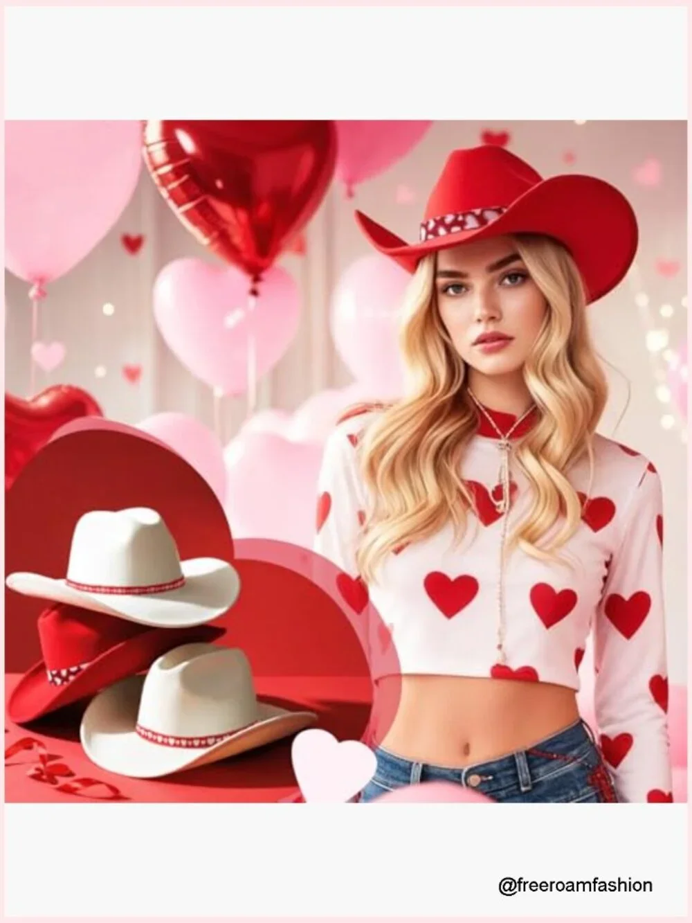 Red Heart Cowboy Hat Band Western Hat Belt Festival Headband